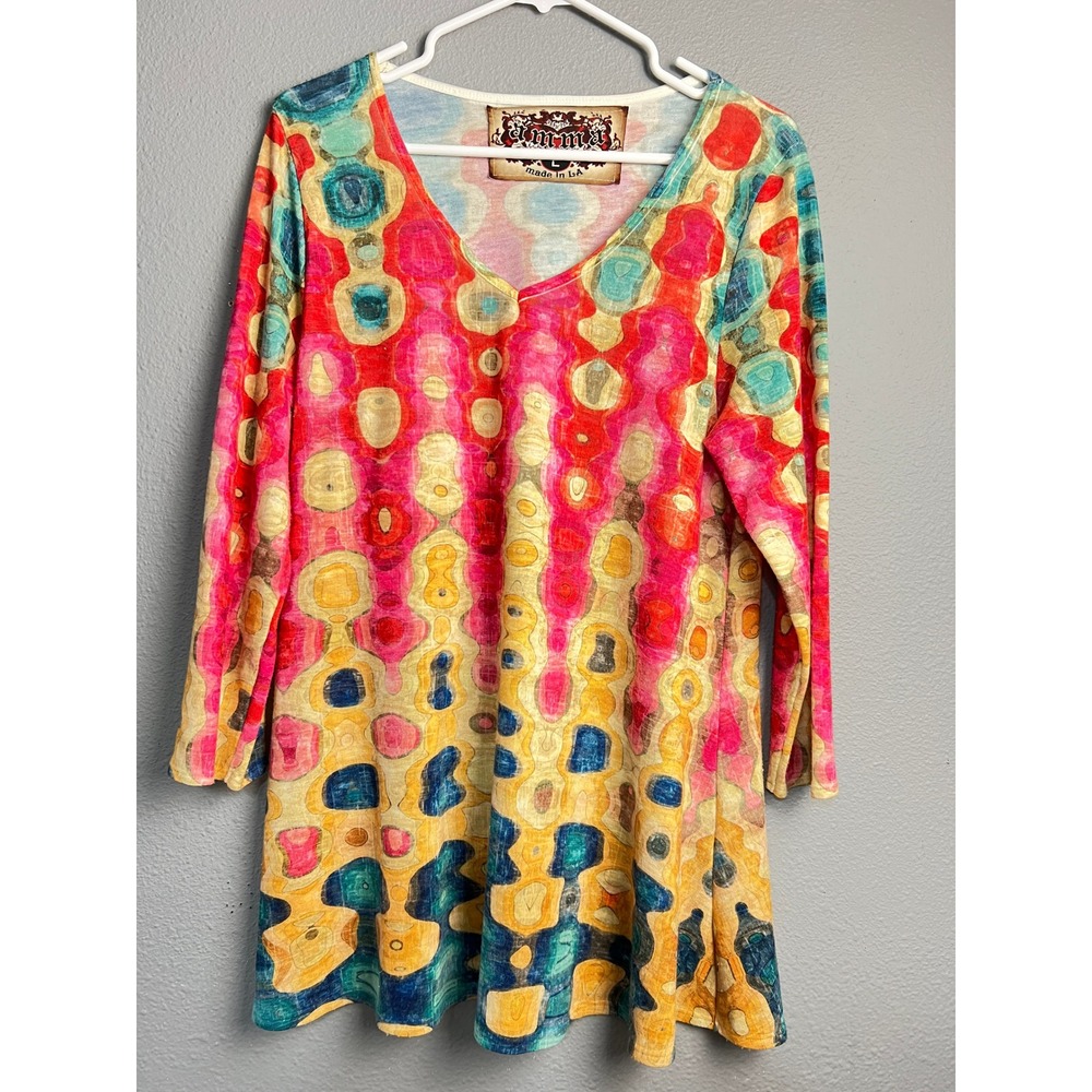 Amma Design Wearable Art Lg Festival Abstract Geometric V-Neck‎ Tunic Multicolor